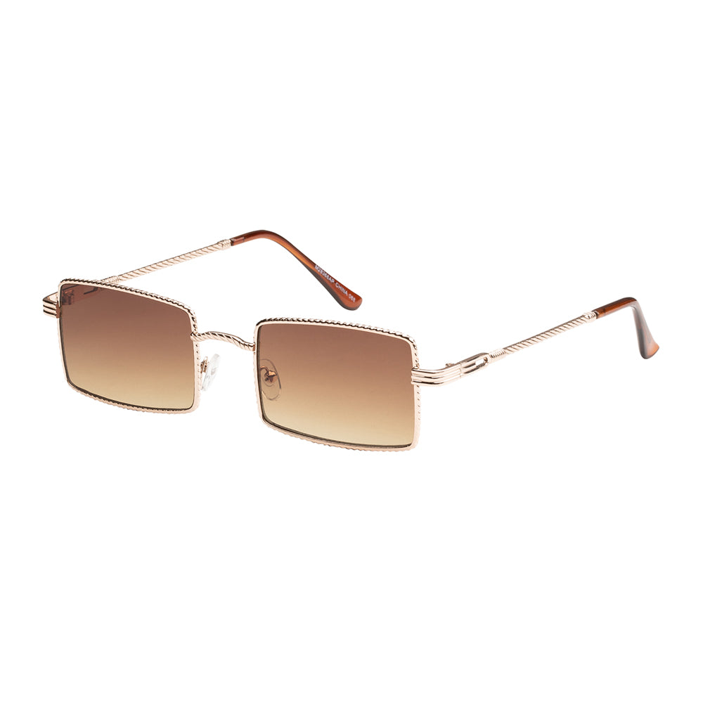 Wholesale fashion sunglasses with rectangle metal frame, matte black finish, and polarized gradient lenses, front view.