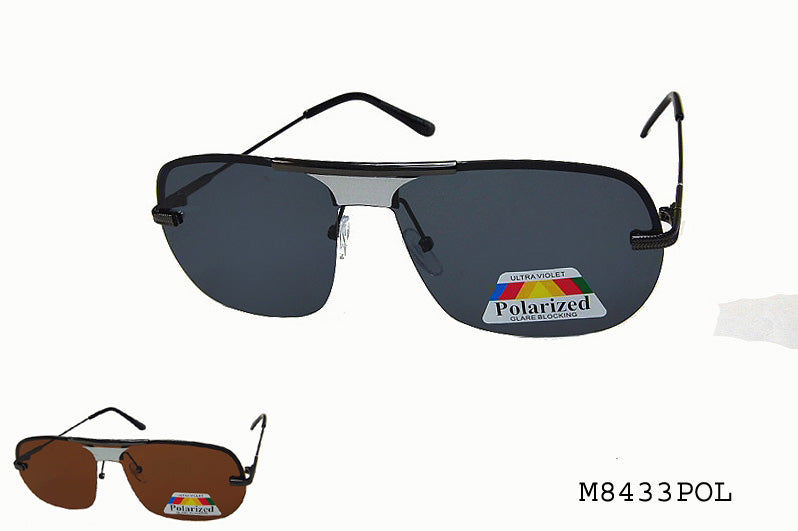 A pair of stylish polarized sunglasses by APTCINC, model M8433POL. The sunglasses feature a sleek frame design suitable for men, showcasing dark lenses that offer protection from glare. The overall look is modern and sporty, ideal for outdoor activities.