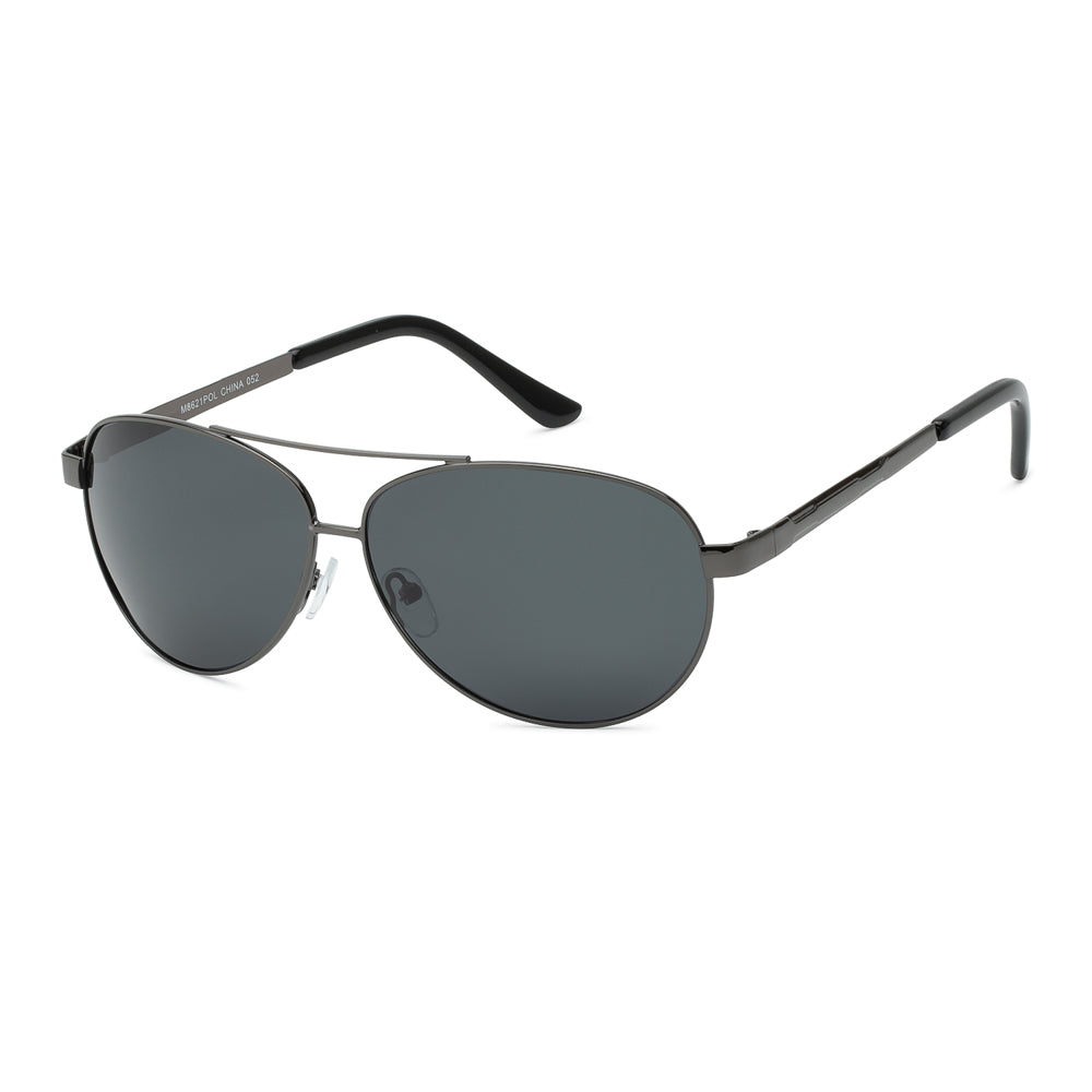 A pair of stylish polarized aviator sunglasses featuring a sleek metal frame and tinted lenses. The design is unisex, suitable for both men and women, and is part of a collection released in 2013. The sunglasses are ideal for outdoor activities, offering protection against glare.