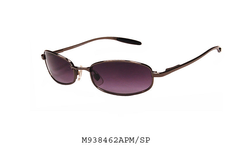 Men's wholesale fashion sunglasses with a wayfarer shape, black acetate frame, and mirrored lenses, side view.