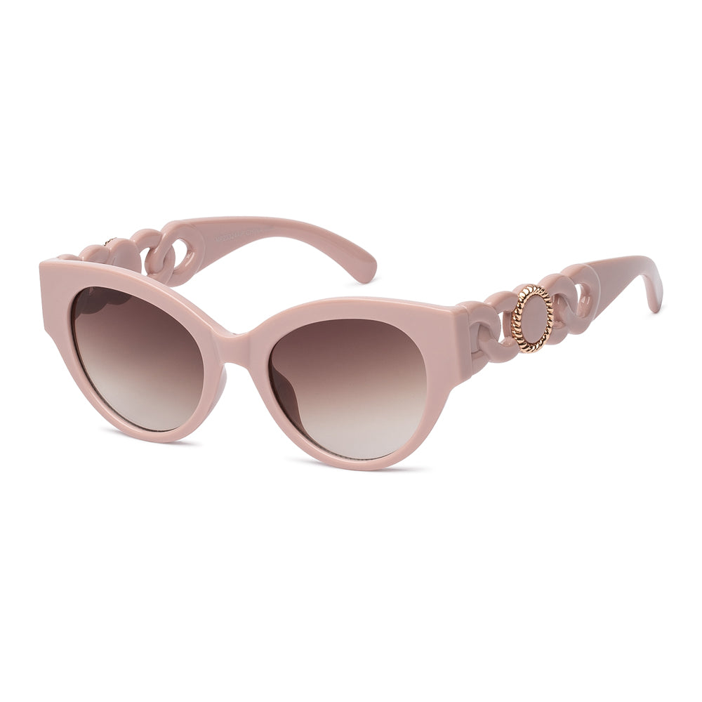 Sleek cat-eye sunglasses featuring a mixed-metal and plastic design, ideal for ladies' fashion. The frame is stylish and modern, making it a trendy accessory for sunny days.