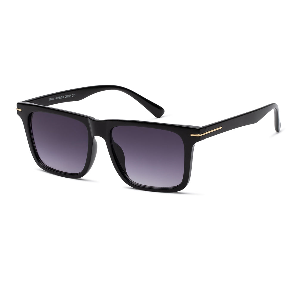 Men's fashion sunglasses with a rectangle shape, black acetate frame, and dark gradient lenses, featured in Asia Pacific Glasses' wholesale collection.