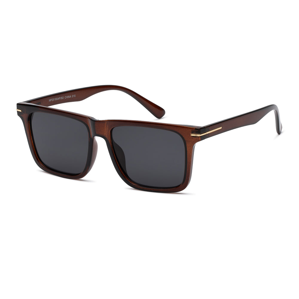 Men's fashion sunglasses with rectangle metal frames and dark lenses from Asia Pacific Glasses wholesale eyewear collection.