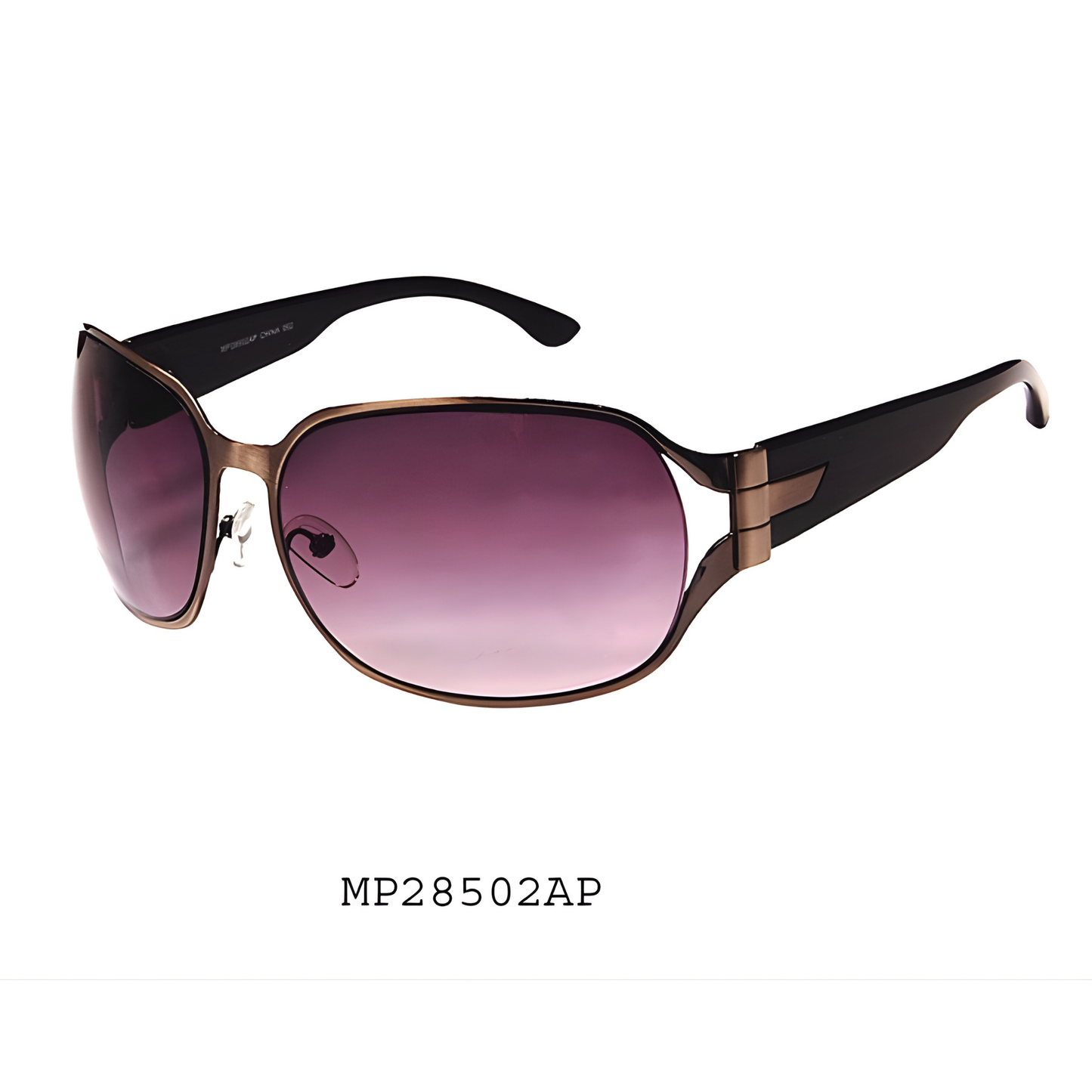 Women's wholesale fashion sunglasses with cat-eye shape, black acetate frame, and polarized gradient lenses.