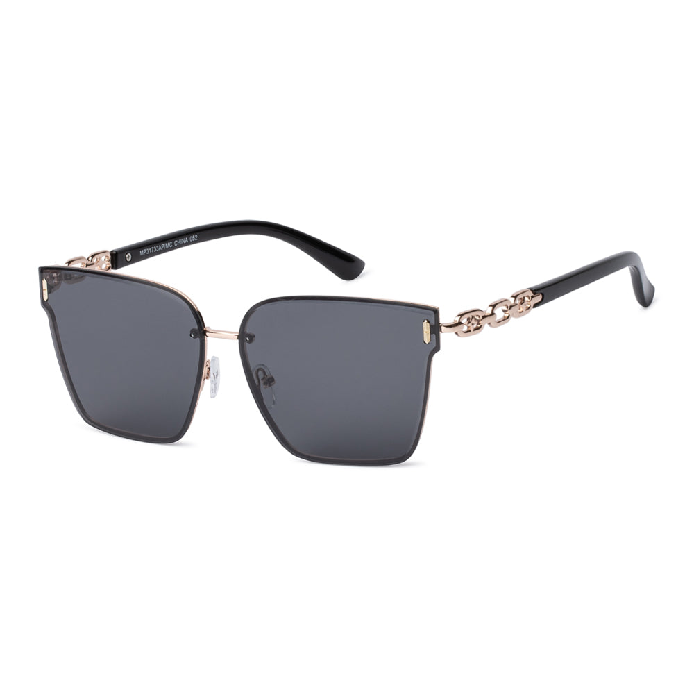 A stylish pair of cat-eye sunglasses featuring a mixed-metal and plastic frame, designed for women. The sunglasses have a modern, fashionable look, suitable for high-fashion settings and casual wear. They are part of the new arrivals for May 2024, showcasing a blend of elegance and contemporary design.