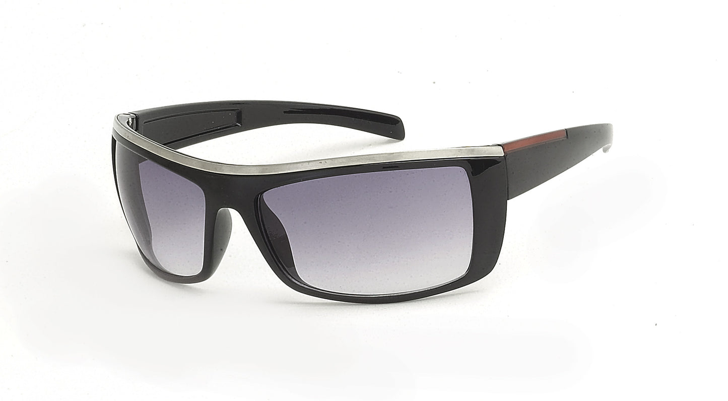 Men's fashion sunglasses with a rectangle frame in black, featuring polarized lenses and a sleek metal design.