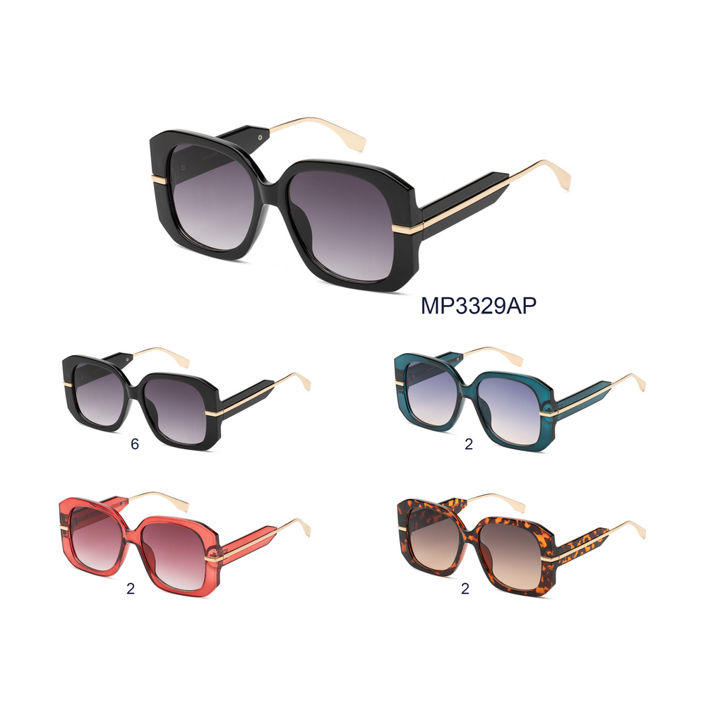 
                  
                    A pair of stylish sunglasses featuring a mixed-metal and plastic design. The frames are square-shaped, suitable for ladies' fashion. The sunglasses are part of the new arrivals for September 2023, showcasing a modern and trendy aesthetic.
                  
                