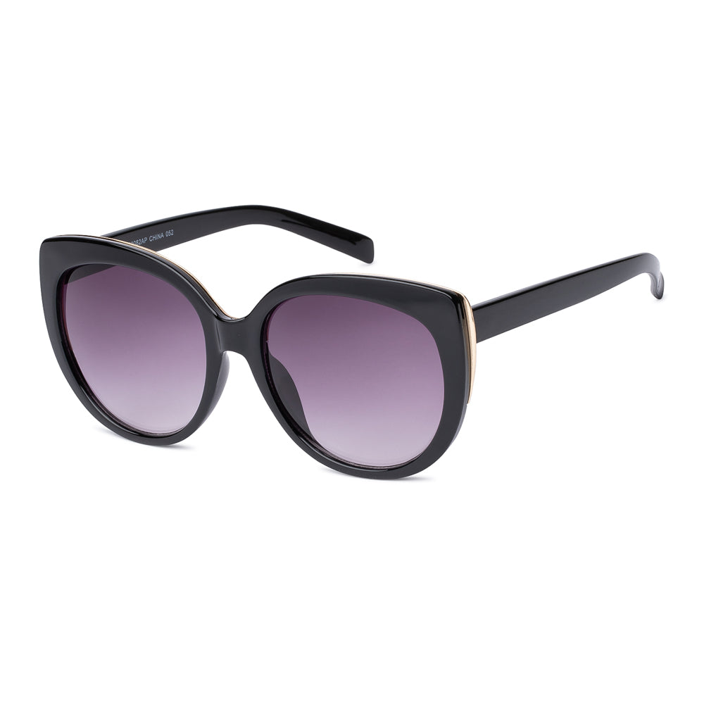 Women's wholesale fashion sunglasses with round acetate frame in tortoiseshell, featuring polarized gradient lenses and sleek temples.