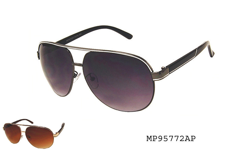 Wholesale fashion sunglasses with a round acetate frame, black gradient lenses, and sleek metal temples.