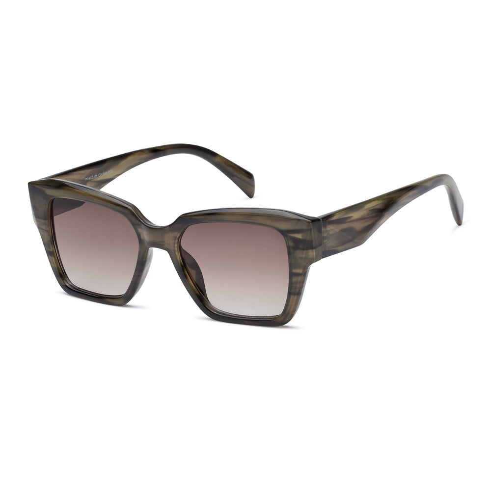 Women's fashion sunglasses with a round acetate frame in tortoiseshell and polarized gradient lenses, wholesale eyewear.