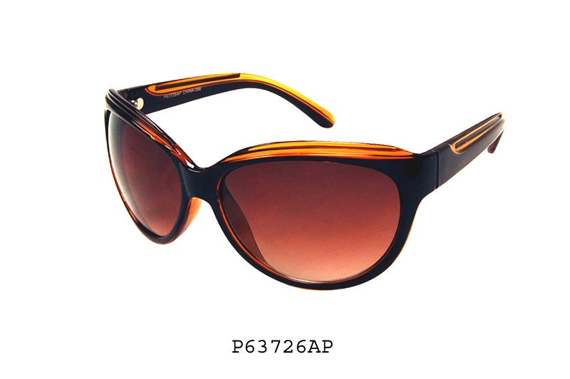 Polarized fashion sunglasses with black acetate frame and gradient lenses, shown in a front view for men's and women's wholesale eyewear collections.