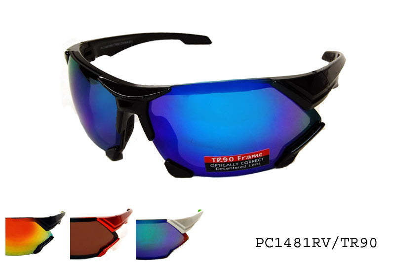 A pair of stylish sunglasses from APTCINC, model PC1481RV/TR90, featuring a sleek design suitable for sports and casual wear. The frame is made from durable materials, and the lenses provide UV protection. Ideal for men, these sunglasses are part of a modern collection, combining functionality with contemporary style.