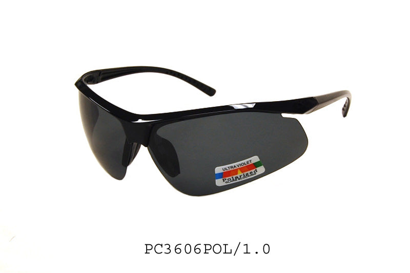 A pair of stylish polarized sunglasses featuring a sleek design, likely intended for men's fashion. The frame is dark, and the lenses are tinted, offering a modern look suitable for outdoor activities. The sunglasses are displayed against a neutral background, highlighting their shape and color.