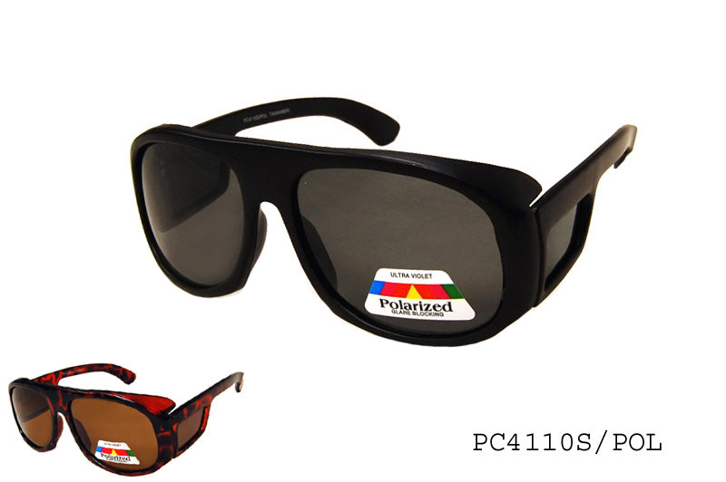 A pair of stylish polarized sunglasses from APTCINC, model PC4110S/POL. The frames are sleek and modern, designed for both men and women, featuring dark lenses that reduce glare. The sunglasses are part of a collection suited for casual and outdoor wear.