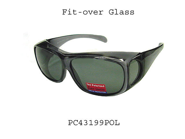 Black fitover sunglasses with rectangular frames and polarized lenses from Asia Pacific Glasses' wholesale collection.