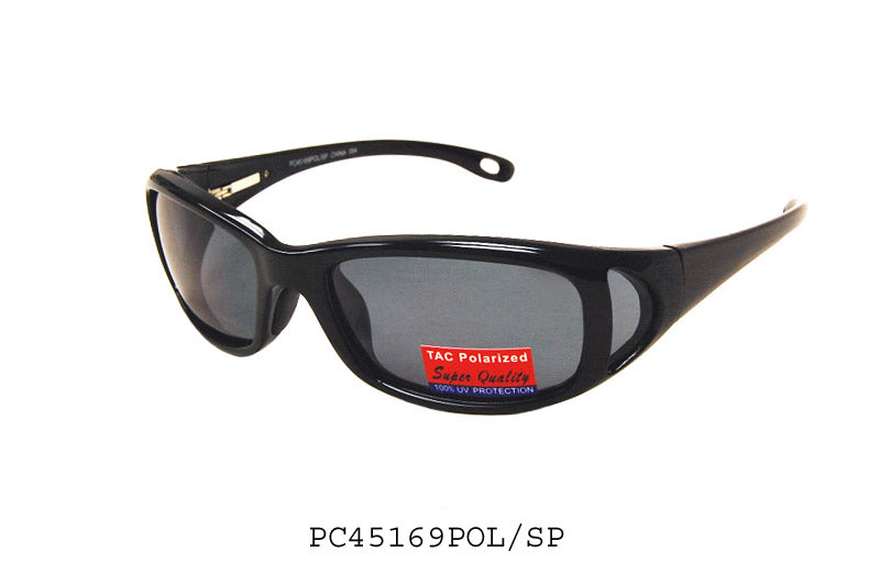 A pair of men's polarized sunglasses with a sleek design, featuring dark lenses and a sturdy frame. The style is modern and suitable for outdoor activities, providing UV protection and glare reduction. The brand logo is subtly displayed on the frame.