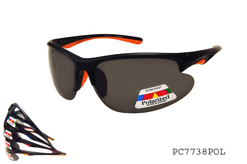 A pair of men's polarized sunglasses featuring a sleek design with a dark frame and tinted lenses. The sunglasses have a modern, stylish look suitable for outdoor activities. The design emphasizes functionality and comfort, making them ideal for sunny conditions.