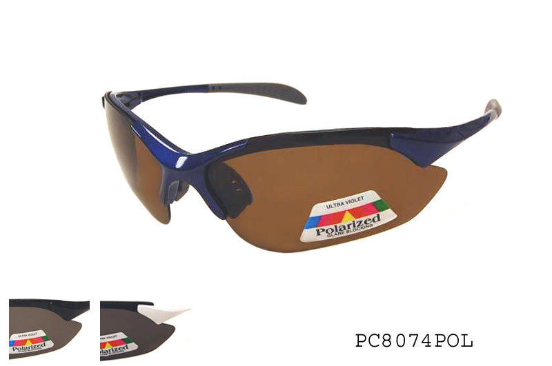A pair of stylish men's polarized sunglasses featuring a sleek frame design, ideal for outdoor activities. The lenses are dark, providing UV protection and reducing glare. The overall look is modern and sporty, suitable for casual wear.