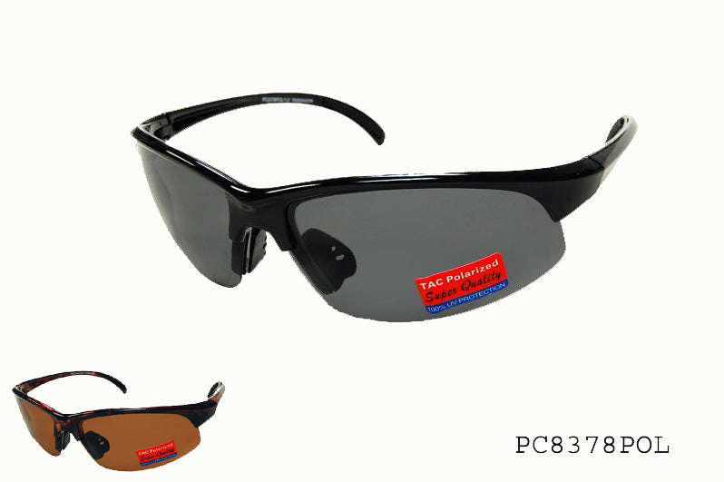 A pair of stylish polarized sunglasses from APTCINC, model PC8378POL/1.0. The design features a sleek frame suitable for men, with dark lenses that enhance visual clarity and reduce glare. Ideal for outdoor activities, these sunglasses combine functionality with modern aesthetics.