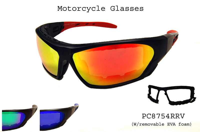 A pair of stylish motorcycle sunglasses featuring a sleek design, likely with a sturdy frame and tinted lenses for UV protection. The glasses are designed for men, suitable for sports and outdoor activities, emphasizing both functionality and fashion. The brand is APTCINC, and the model number is PC8754RRV.