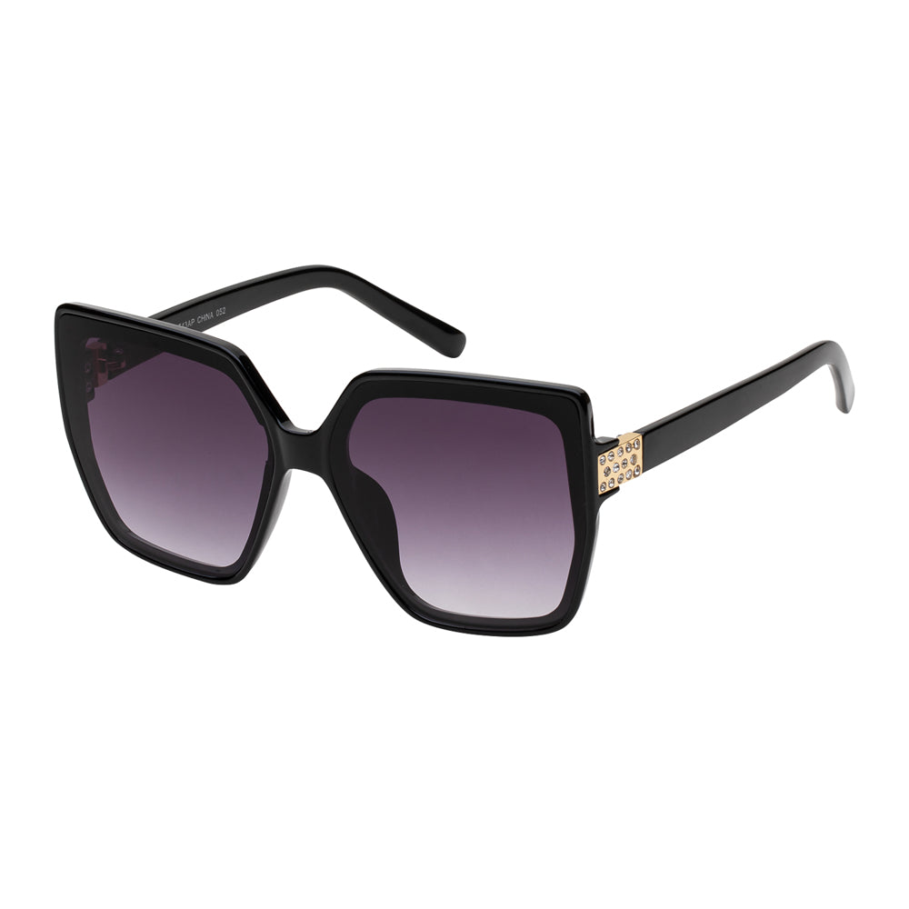 Wholesale fashion polarized sunglasses with a rectangle shape and black acetate frame, featuring dark gradient lenses.