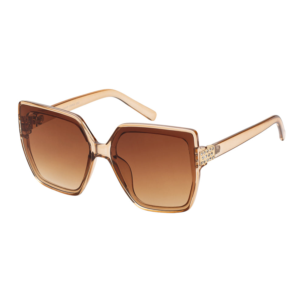 Wholesale fashion sunglasses with a round frame, black acetate material, and polarized gradient lenses in a front view.