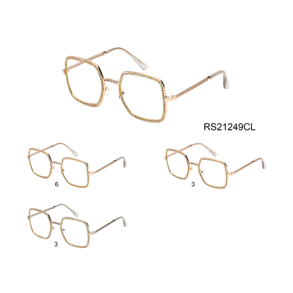 
                  
                    A pair of stylish clear glasses featuring a modern frame design, showcasing clear lenses suitable for fashion and protection. The glasses are displayed against a neutral background, emphasizing their sleek appearance.
                  
                