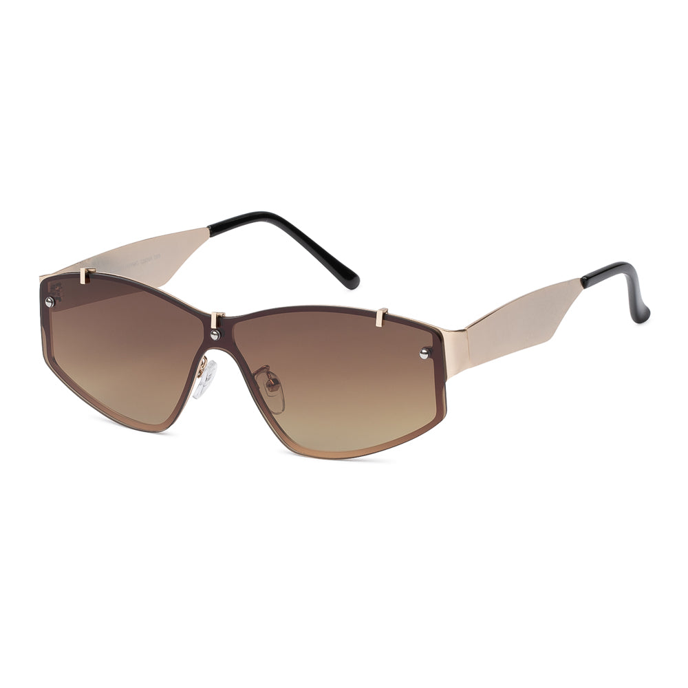 Wholesale fashion sunglasses with a round metal frame, multi-color gradient lenses, and adjustable nose pads, front view.