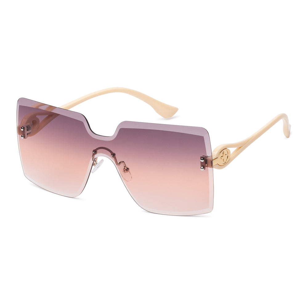 Women's fashion sunglasses with a rectangle acetate frame in multicolor, featuring dark polarized lenses and sleek temples.