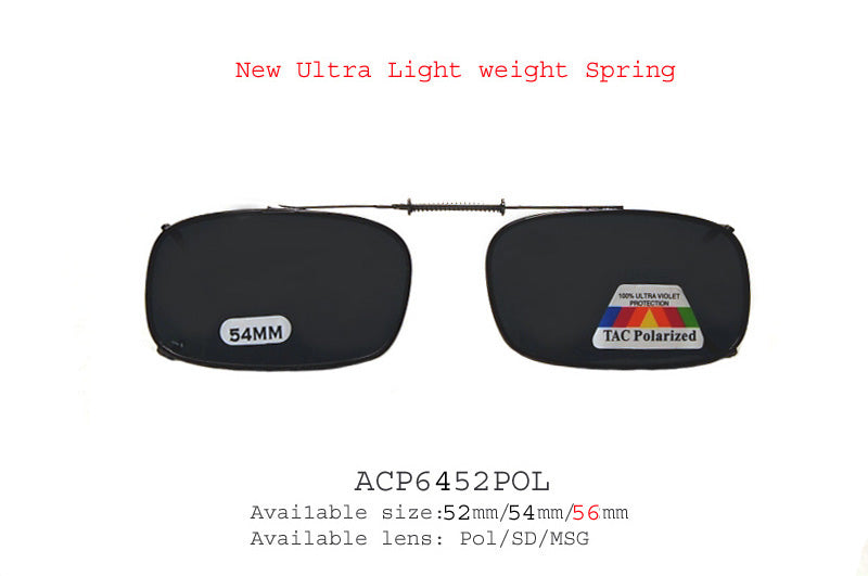A pair of ultra-lightweight clip-on sunglasses featuring a sleek design, designed to easily attach to existing eyewear. The frame is dark, complementing the tinted lenses, which provide protection from sunlight. The product is labeled as Series #64 by APTCINC, indicating its model number.