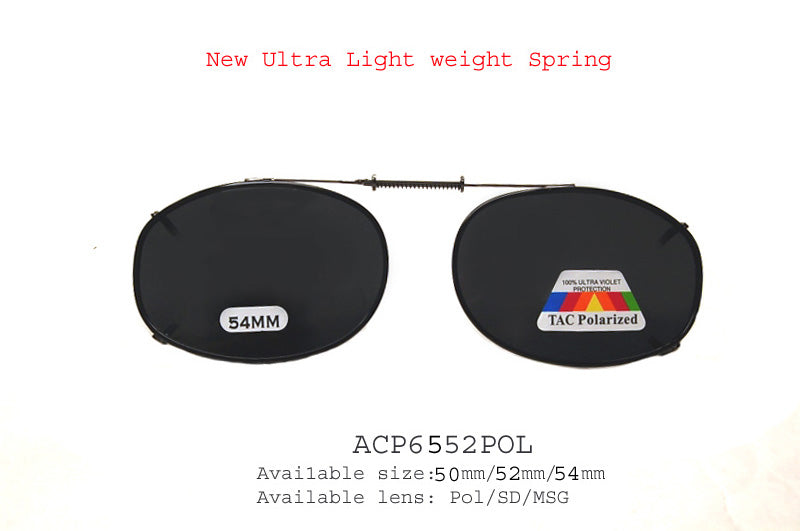 A pair of ultra lightweight clip-on sunglasses, model Series #65 by APTCINC. The sunglasses feature a sleek design, suitable for easily attaching to prescription glasses. The lenses appear tinted, providing a stylish accessory for outdoor use.