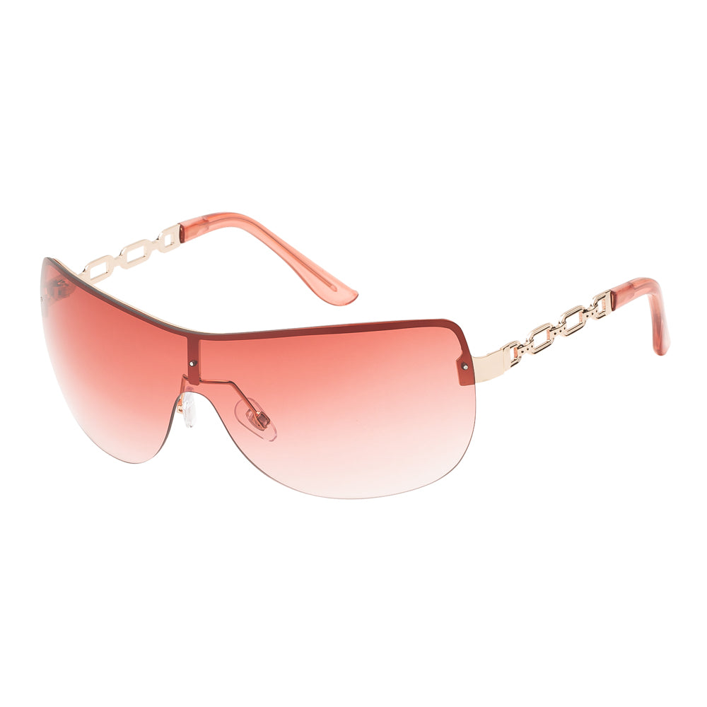A stylish pair of metallic sunglasses from APTCINC, featuring a shield shape and trendy design. The lenses are tinted, and the frame has a sleek, modern look, ideal for ladies' fashion. The product is part of the new arrivals collection for 2023.