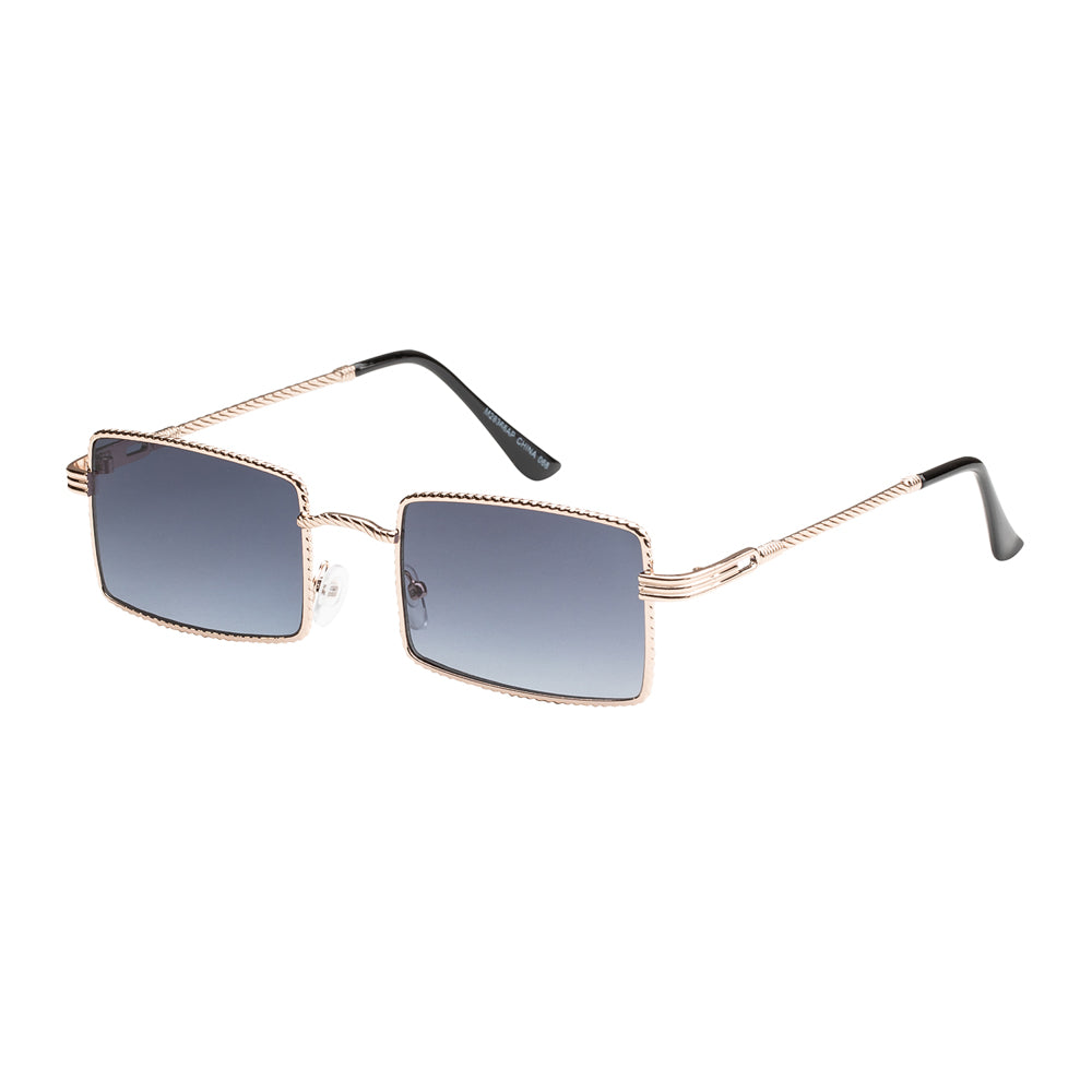 Wholesale fashion sunglasses with rectangle frame, black color, and polarized gradient lenses, showcasing a front view.