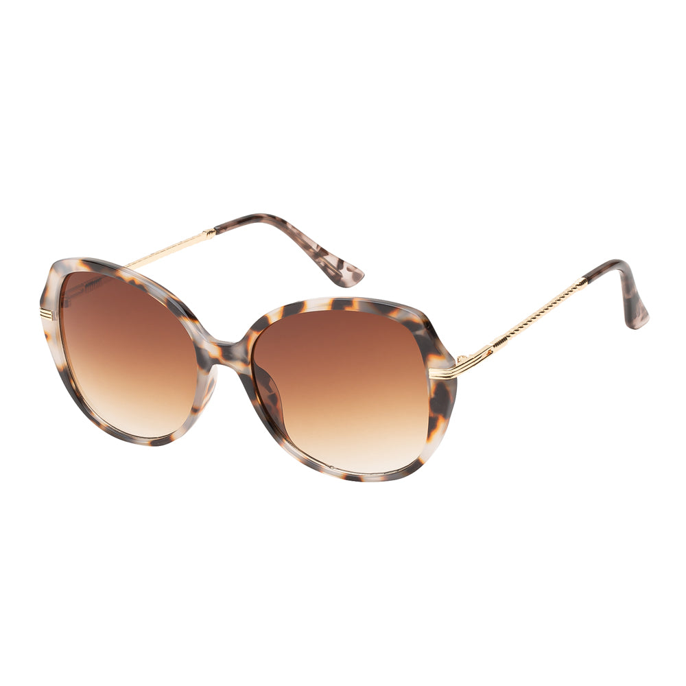 Women's wholesale fashion sunglasses with a cat-eye shape, tortoiseshell acetate frame, and brown gradient lenses.
