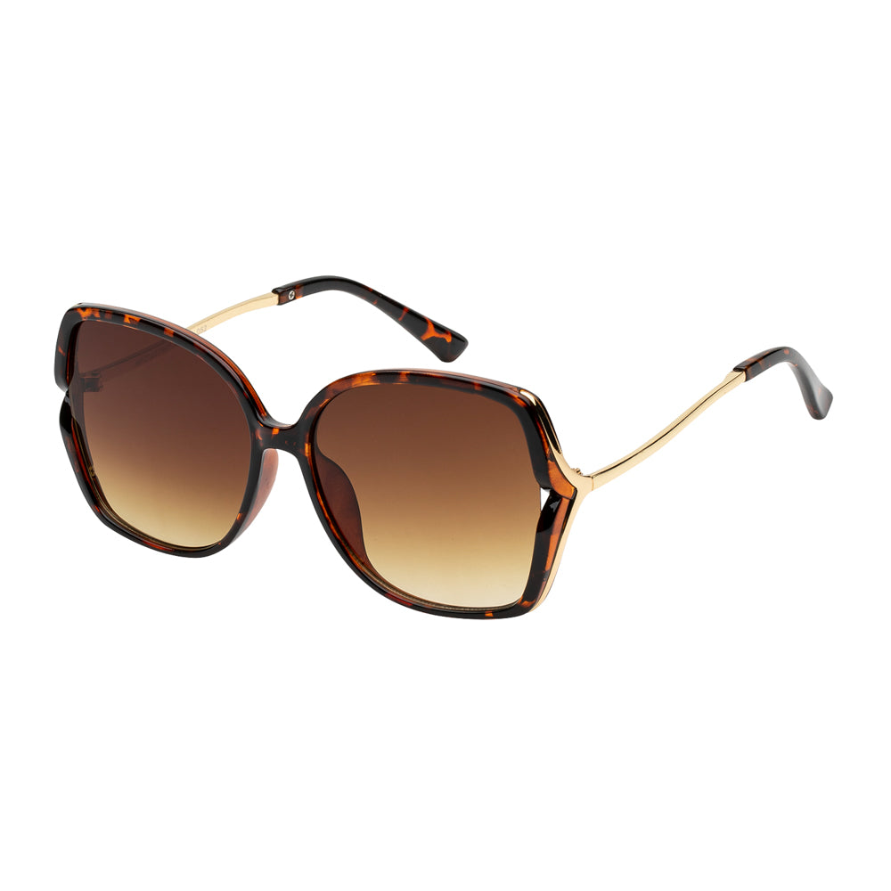 Front view of wholesale fashion sunglasses with round metal frame, black acetate temples, and polarized gradient lenses.