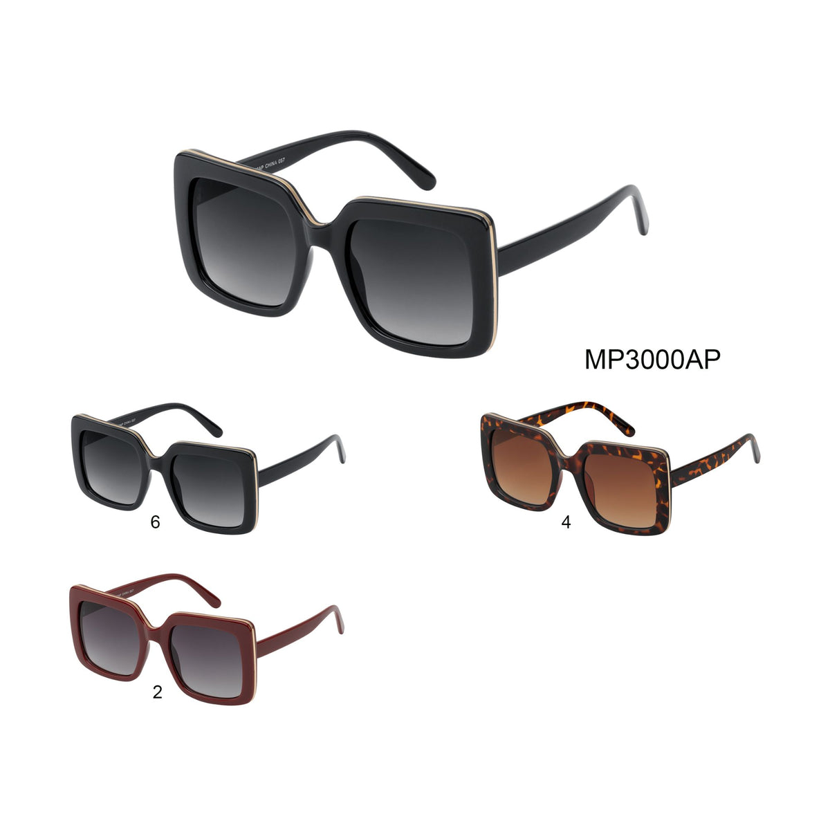 Polarized fashion sunglasses with a sleek rectangular frame, black acetate material, and gradient lenses, ideal for wholesale eyewear collections.