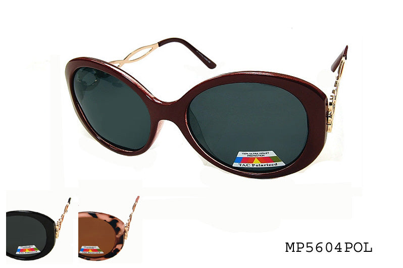 A pair of oval-shaped sunglasses from APTCINC, model MP5604POL, featuring polarized lenses. The design is stylish and suitable for women, part of the Sunglass Collection. The product is labeled as restocked and is part of a promotional campaign for Black Friday Cyber Monday 2023 with a 10% discount.