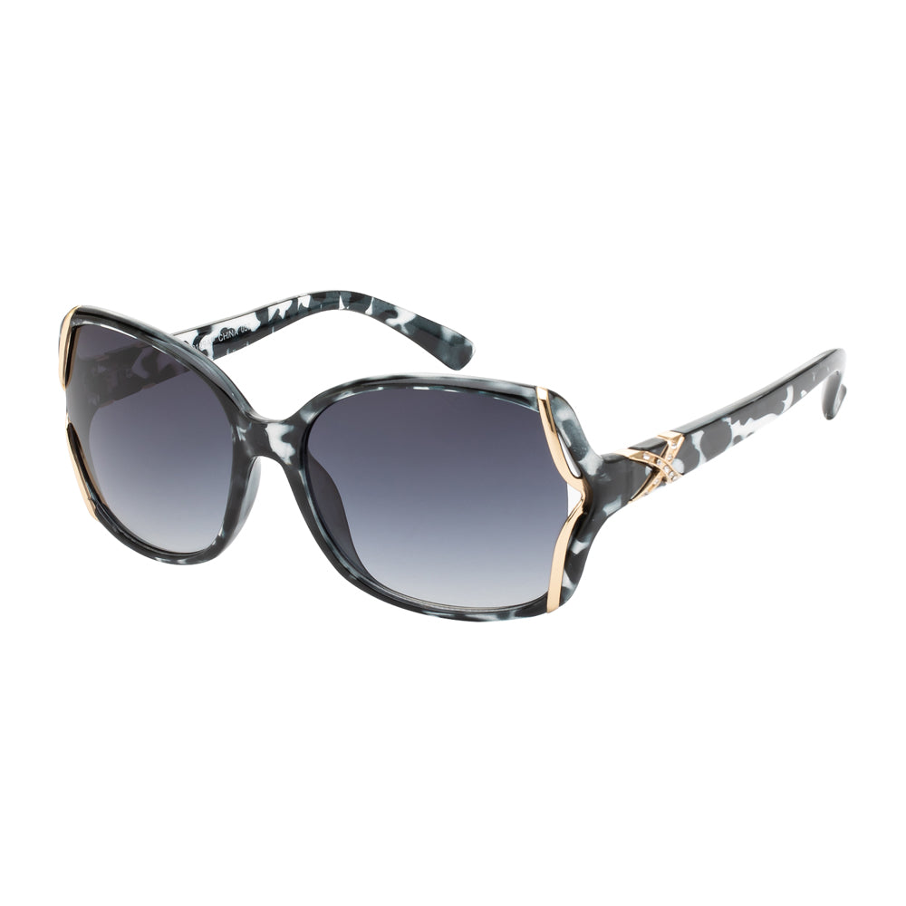 A stylish pair of women's sunglasses featuring a modern design, with a sleek frame and tinted lenses. The sunglasses are presented on a neutral background, highlighting their fashionable appeal. Ideal for casual or formal wear, they are part of a new collection aimed at enhancing ladies' fashion.