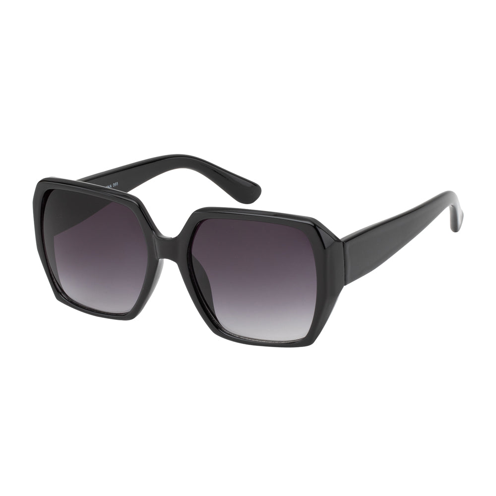 Women's wholesale fashion sunglasses with a cat-eye shape, black acetate frame, and gradient lenses, shown in a front view.