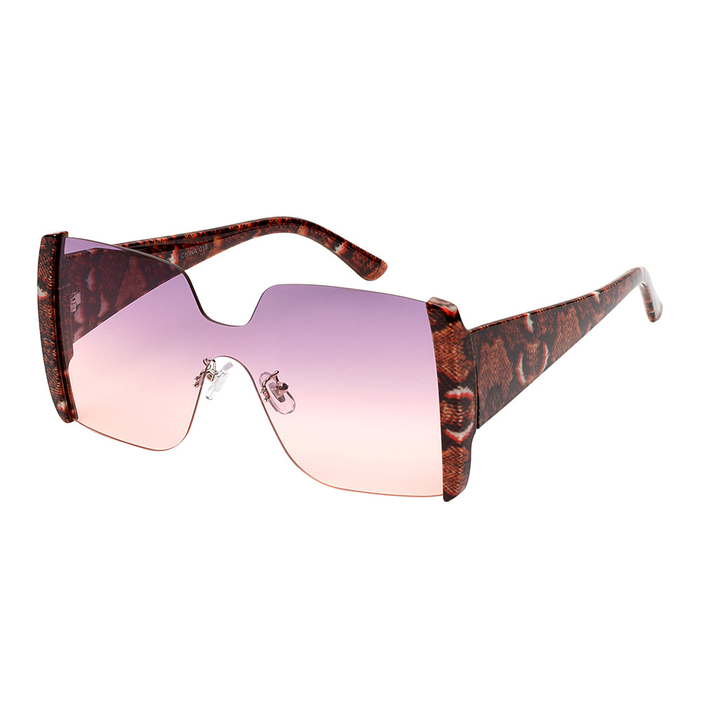 A pair of stylish sunglasses with a square frame design, featuring a shield shape. The lenses are dark and the frame appears to be a modern, fashionable style suitable for ladies. The product is part of the 2022 sunglass collection and is mentioned as restocked for a promotional event.