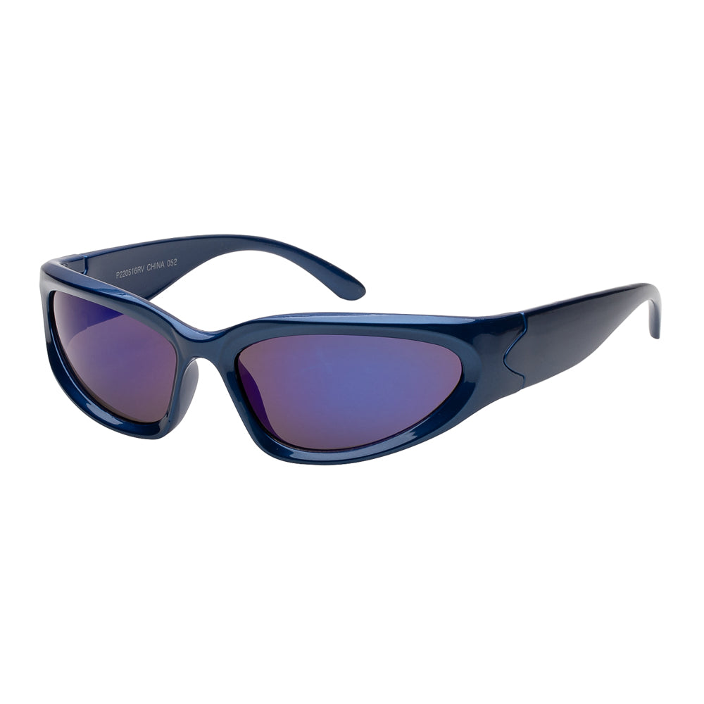 Wholesale fashion sunglasses with round metal frame, silver finish, and dark polarized lenses, viewed from the front.
