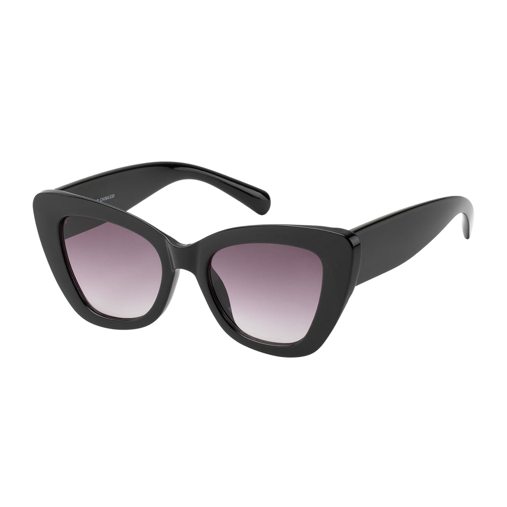 Women's wholesale fashion sunglasses with a round frame in black acetate and gradient lenses, ideal for 2023 new arrivals.