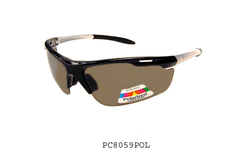 A pair of stylish polarized sunglasses featuring a sleek frame design, ideal for men. The lenses are tinted for sun protection, and the overall aesthetic is contemporary, suitable for casual or sporty looks. The product is part of a collection introduced in 2012 and is currently available at a discount during the BFCM 2023 event.
