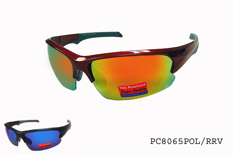 Men's polarized sunglasses from APTCINC, model PC8065POL/RRV/1.0, featuring a wraparound design. The sunglasses are part of the 2017 collection and are tagged for a Black Friday Cyber Monday sale with a 25% discount.