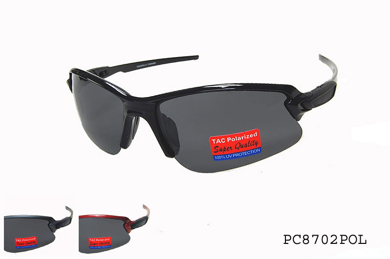 Sleek polarized sunglasses with a wraparound design, featuring dark lenses and a sturdy frame. Ideal for men's outdoor activities, these sunglasses are part of the 2017 collection.