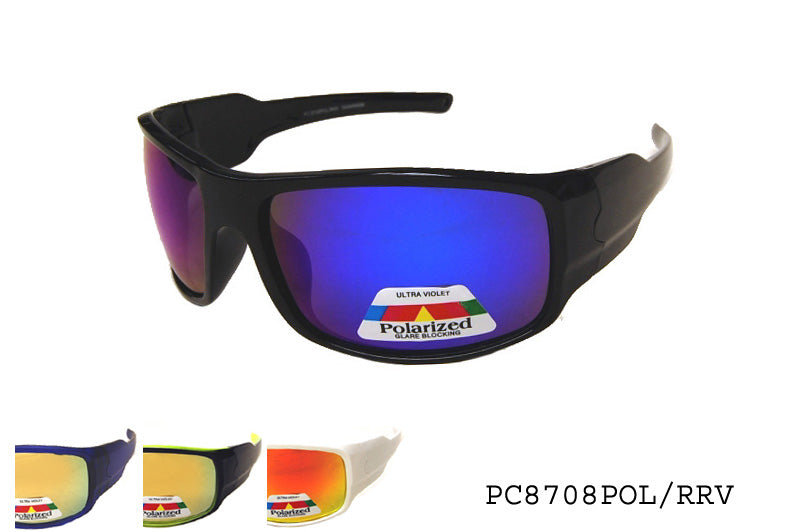 A pair of stylish men's polarized sunglasses with a sleek design, featuring dark lenses and a sturdy frame. The sunglasses are part of the APTCINC collection, model PC8708POL/RRV. They are displayed against a neutral background, emphasizing their modern look suitable for outdoor activities.