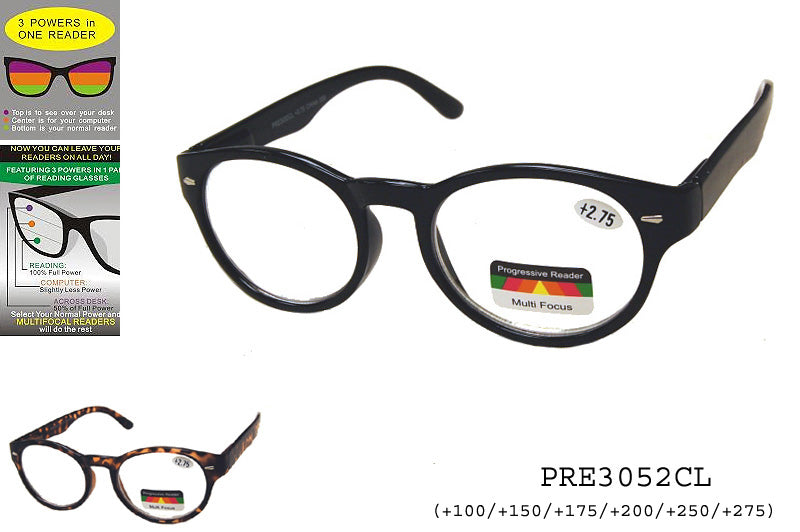 A pair of stylish reader sunglasses featuring a plastic frame, designed for progressive lenses. The design is modern and suitable for casual or outdoor use. The color and specific details of the frame are not discernible from the description provided.