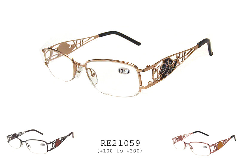 A pair of stylish metal reader sunglasses featuring a clear lens and a sleek design. The frame is lightweight and modern, suitable for reading outdoors. The product is tagged for a promotional offer related to Black Friday and Cyber Monday.