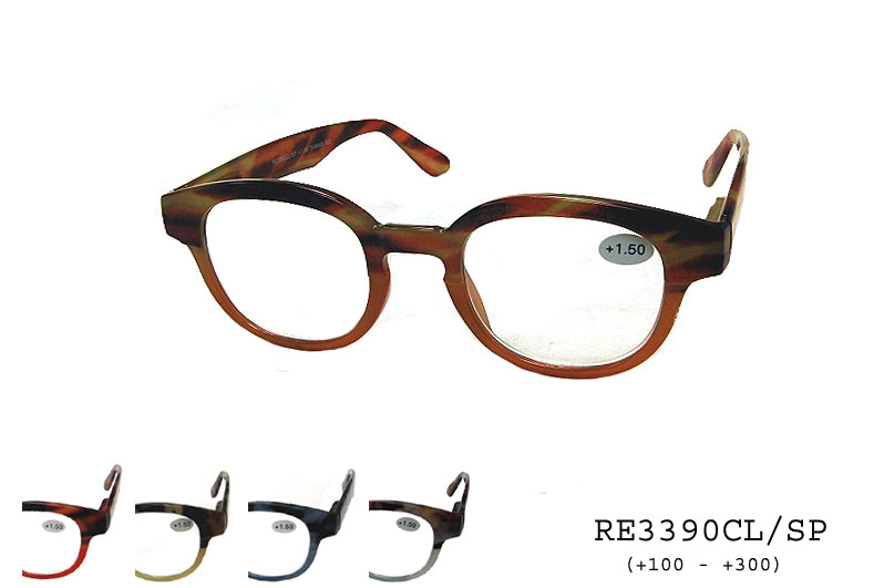 A pair of stylish clear plastic reader sunglasses with a modern design, suitable for reading outdoors. The frame is lightweight and transparent, offering a contemporary look. The lenses are tinted, providing UV protection while maintaining clarity for reading.