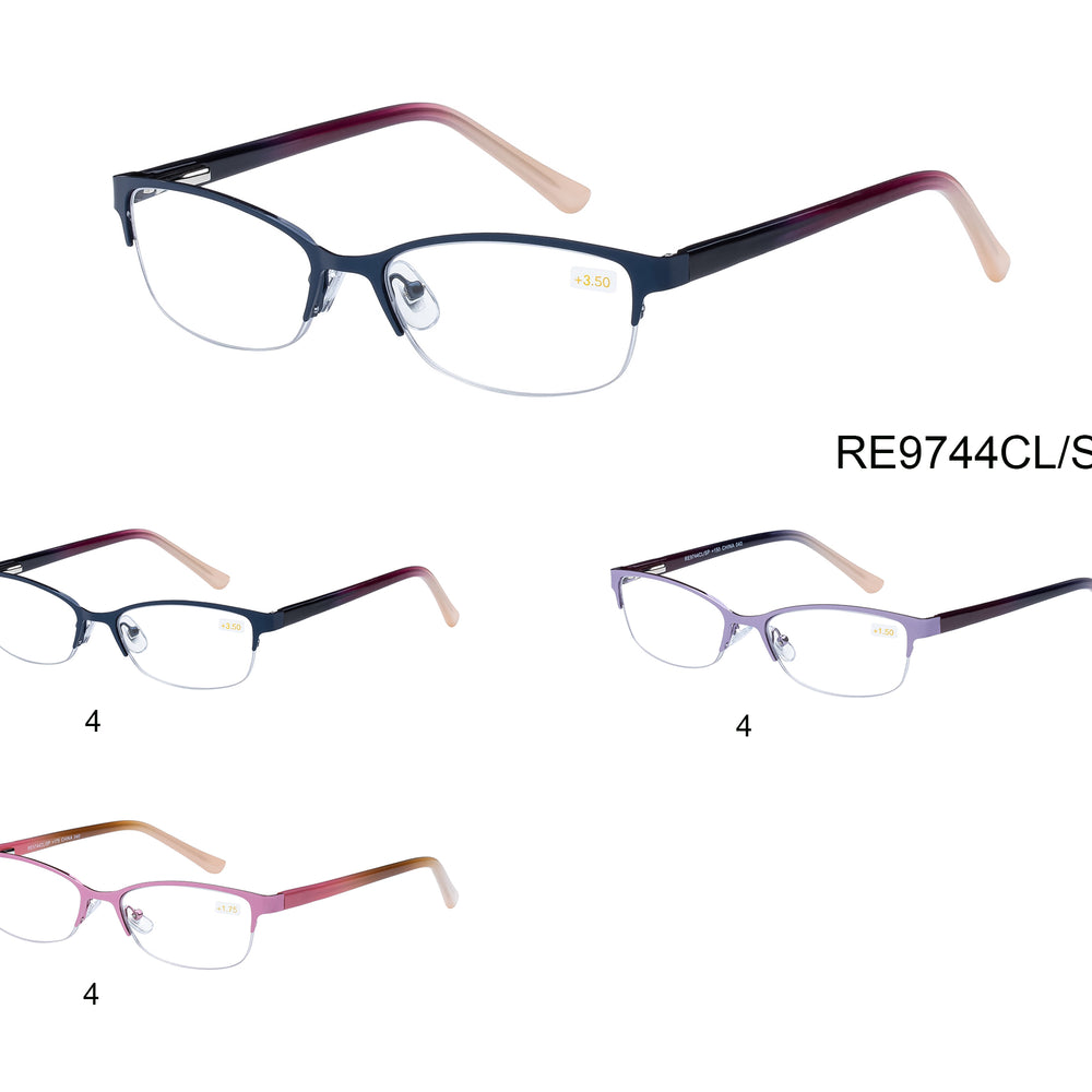 Stylish metal reader sunglasses with clear lenses, designed for reading. The frame is sleek and modern, suitable for both casual and formal occasions.